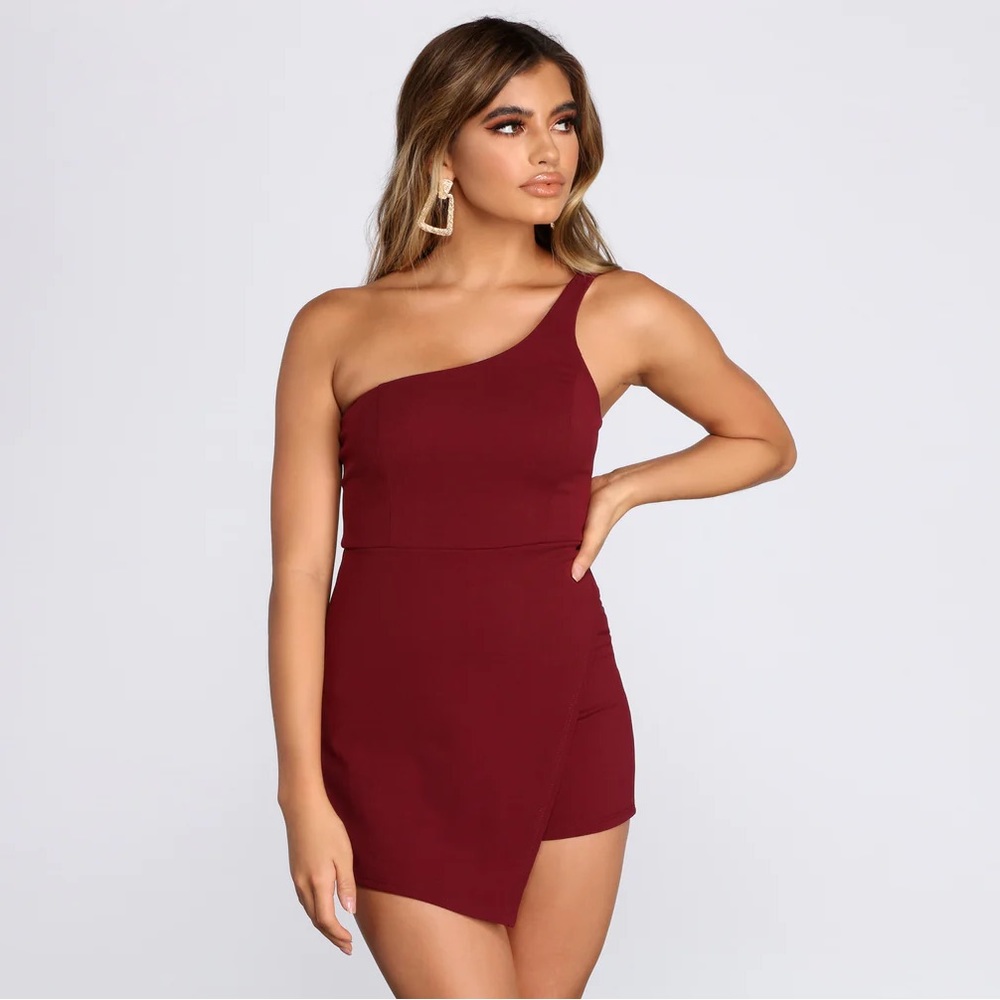 Mixology Dark Red One Shoulder Romper